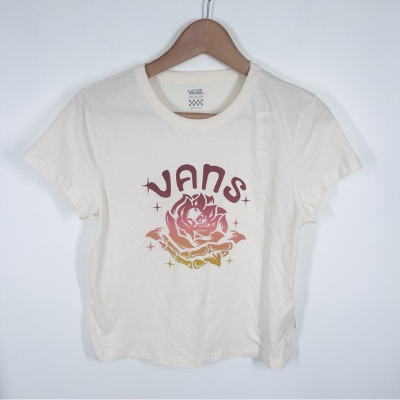NWT Vans Women’s Rose Mini Tee Shirt Size Medium Skull Antique White - Picture 1 of 5